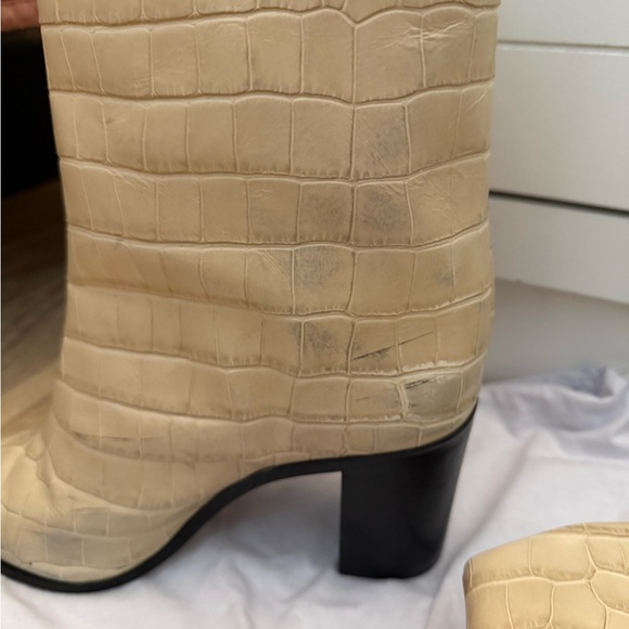 Schutz Vonna Cream Croc-Embossed Heeled Boots 8.5 - Picture 6 of 14